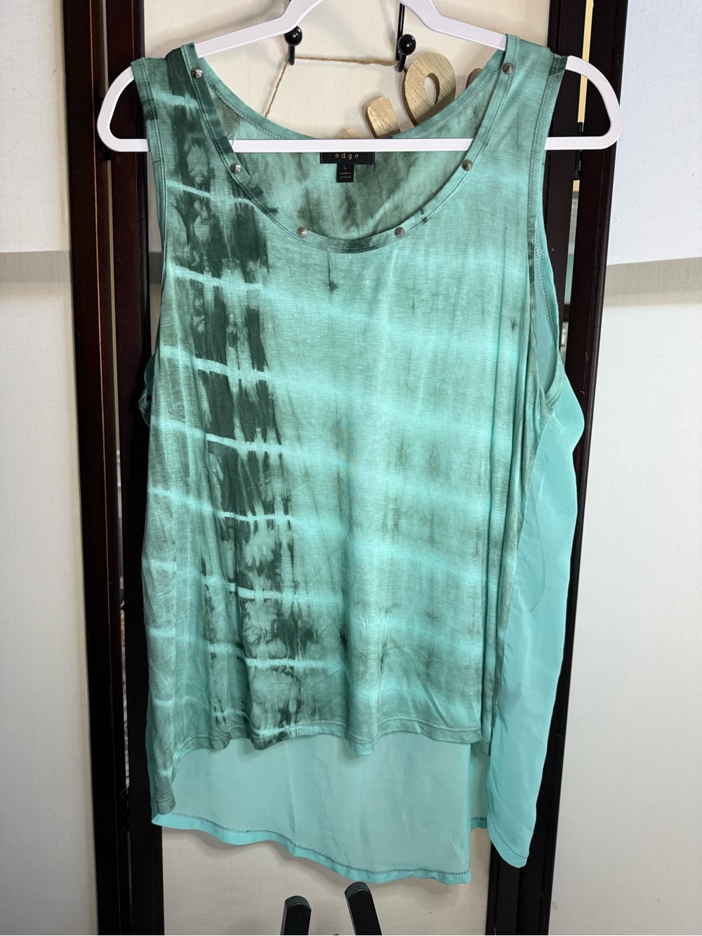 edge Mint Green Tie-Dye Sleeveless Tank with Stud Trim